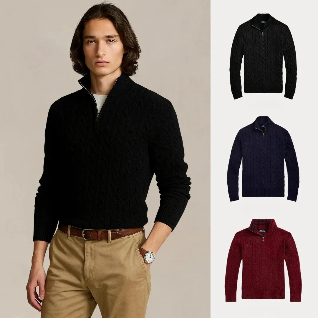 Kaufen Sie 1, erhalten Sie 3 – Winterset Baumwollstrickpullover mit Zopfmuster und Reißverschluss